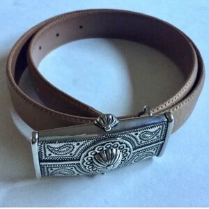 Vintage Jana Women’s Tan Leather 1” Belt Brass Hardware Western Ranch Sz. Medium